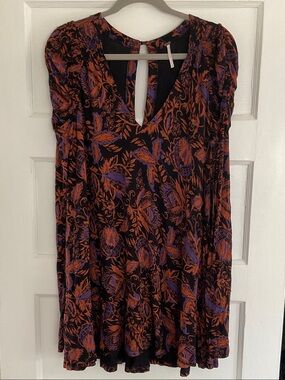Free People Black Mini Dress with Orange and Purple Floral Print size S